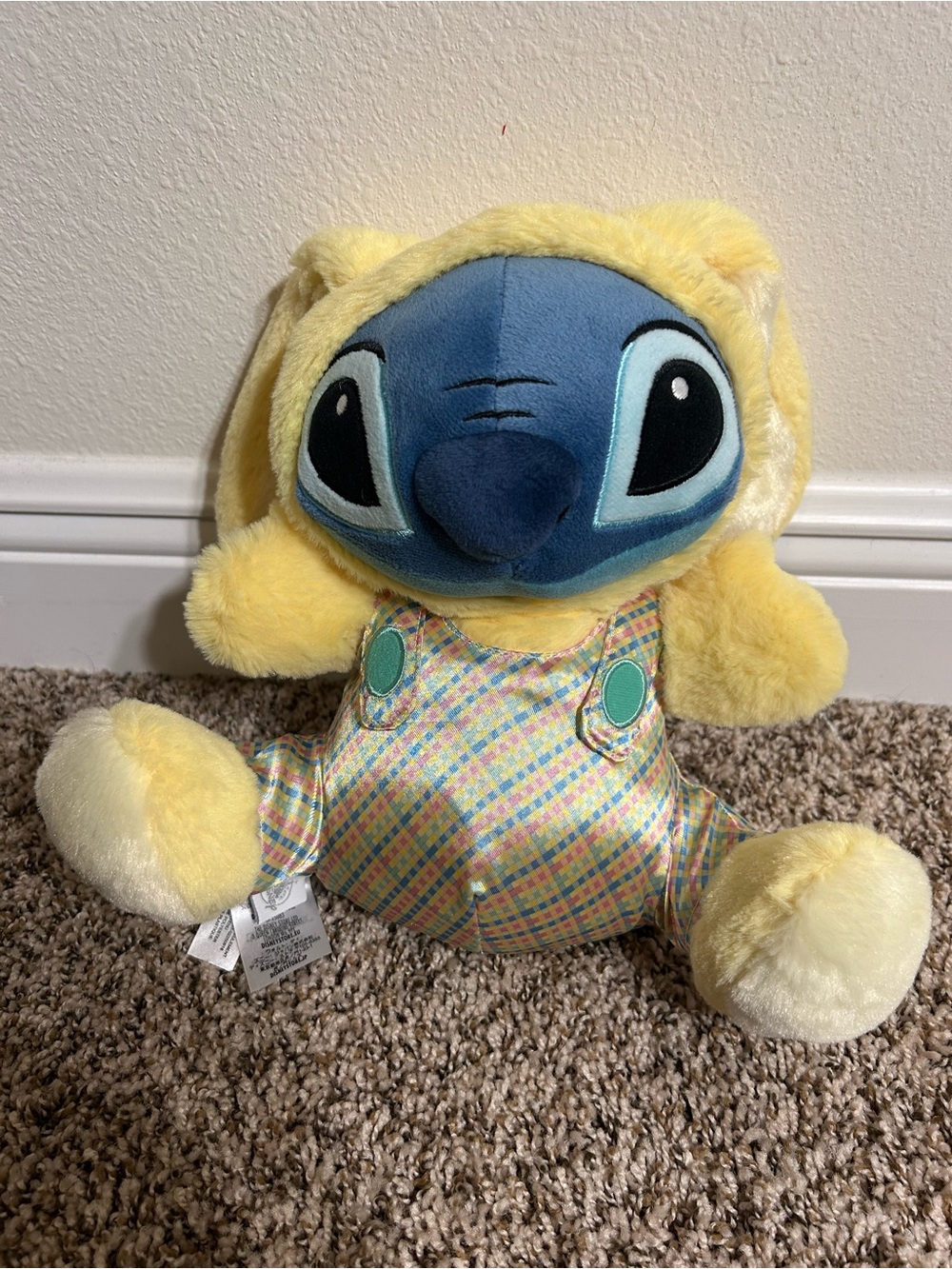 Plush Stitch Doll in Yellow Hood and Pastel Overalls - Easter bunny
